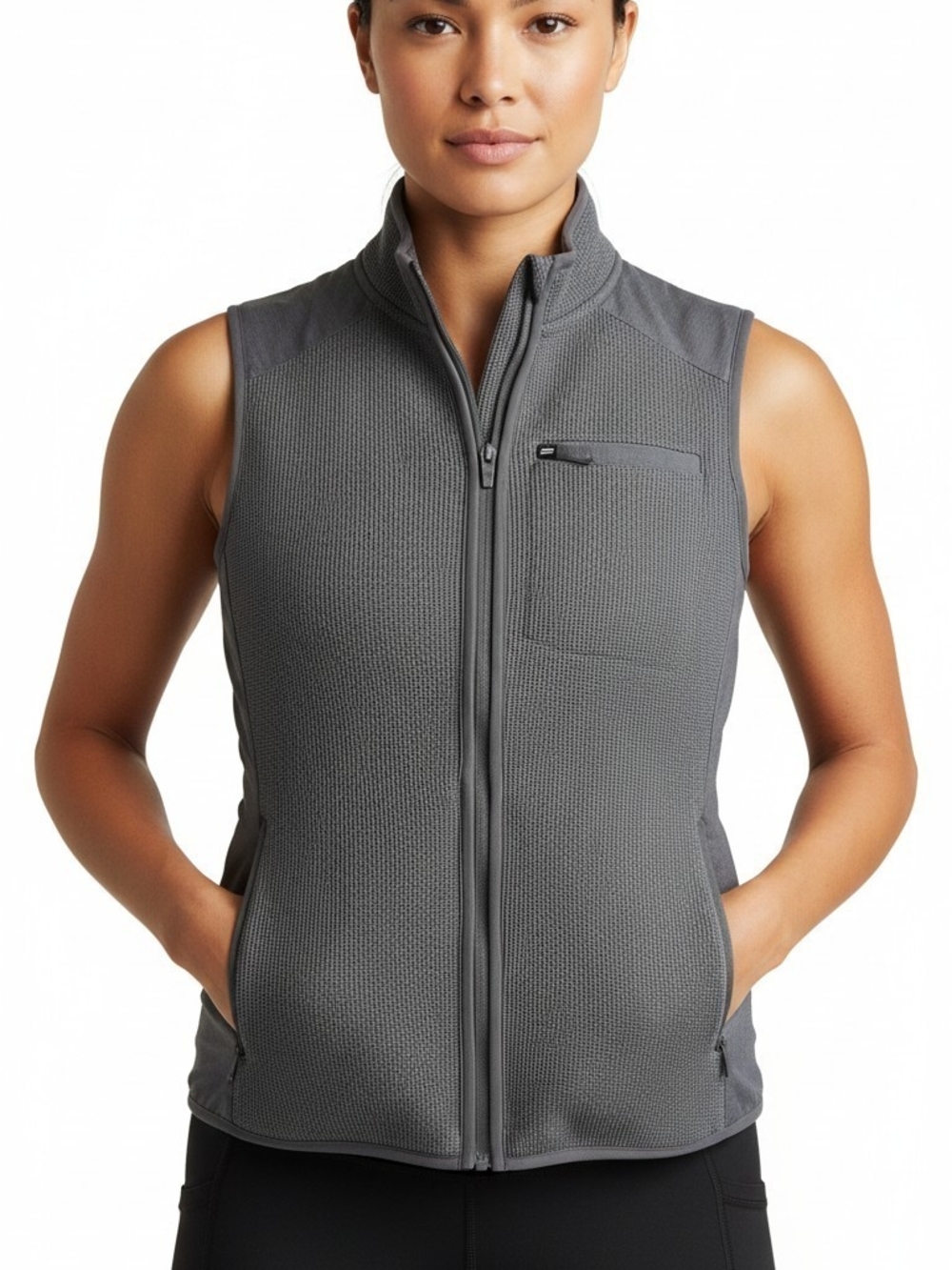 Fabletics Feel Good Performance Women’s Gray Vest S Full Zip Sleeveless Pockets